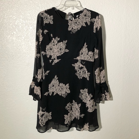 Black Flower Print Dress. Size Small - Picture 2 of 7
